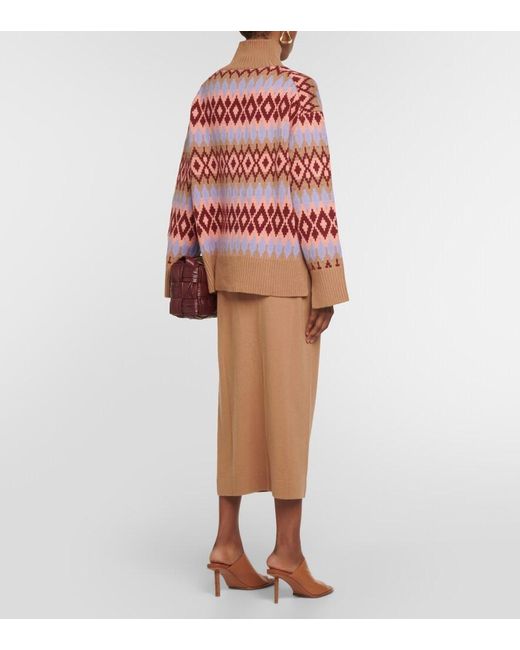 Jardin Des Orangers Red Intarsia Wool And Cashmere Turtleneck Sweater