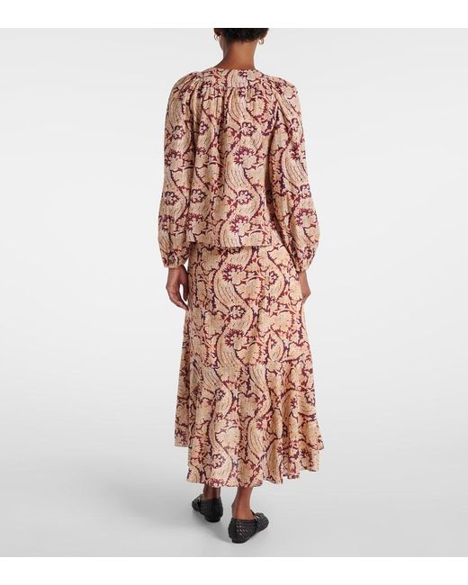 Ulla Johnson Brown Brea Printed Cotton-Blend Blouse