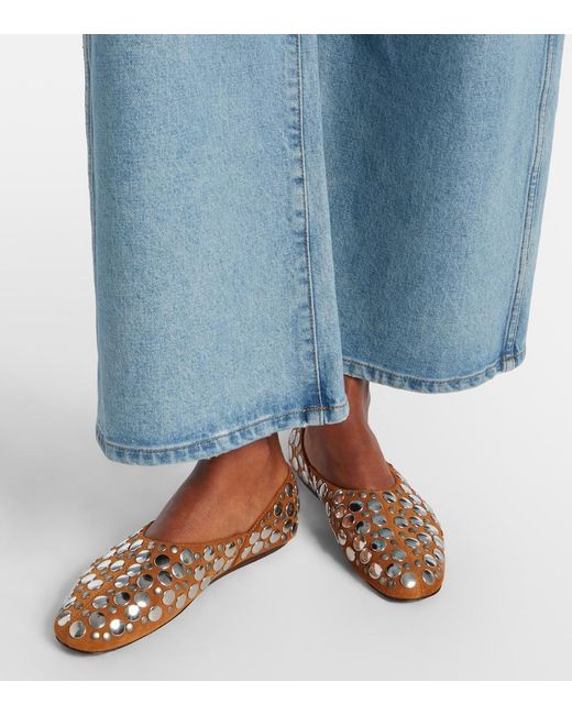 Khaite Brown Jane Studded Suede Ballet Flats