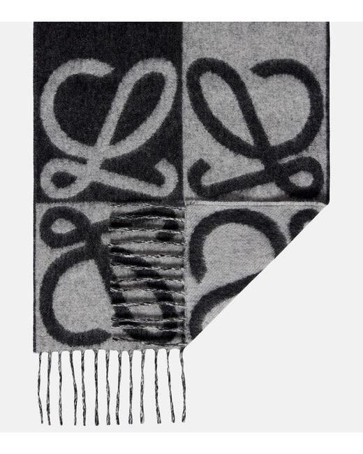 Loewe Gray Anagram Wool And Cashmere Scarf