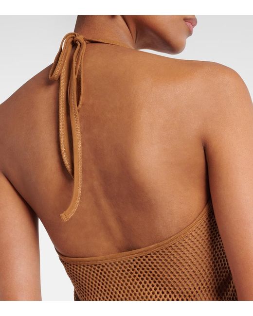 Courreges Brown Sheer Cotton Mesh Midi Dress