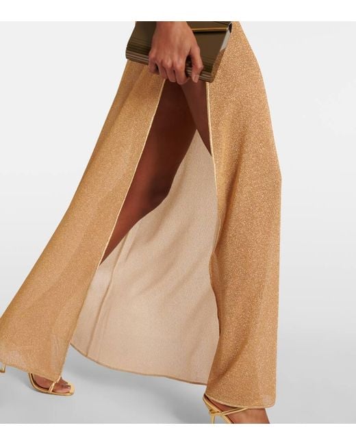 Oseree Natural Lumiere Metallic Maxi Dress