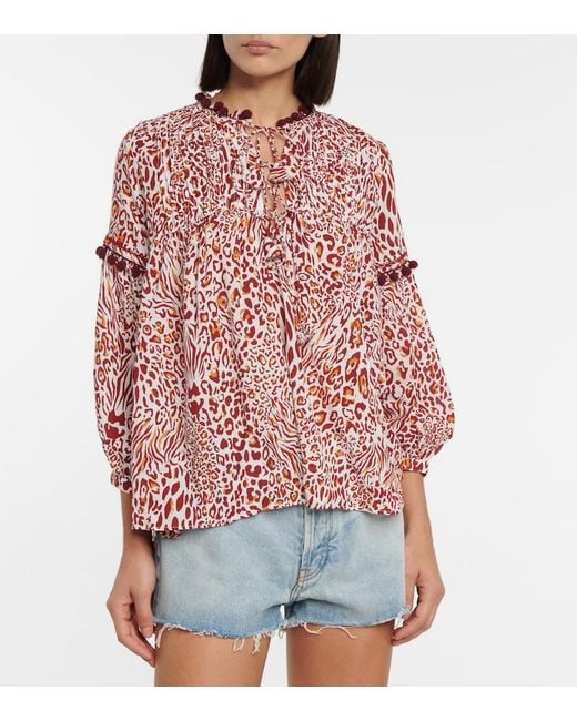 Poupette Red Clara Leopard-print Blouse