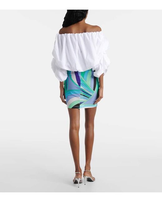 PUCCI プッチ ワンピース Ruched off-shoulder cotton 1034914 Emilio Pucci Ruched Off-Shoulder Cotton Minidress in Blue | Lyst