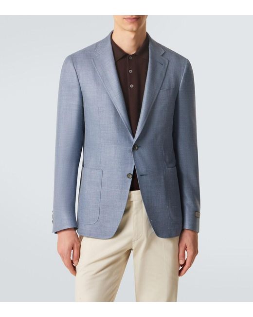 Canali Blue Wool, Silk, And Linen Blazer for men