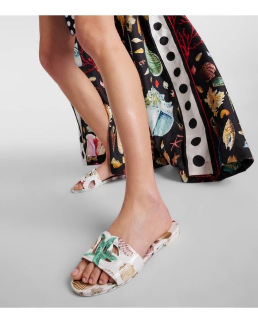 Dolce & Gabbana White Capri Printed Sandals