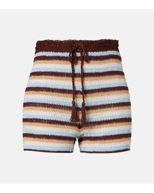 Anna Kosturova Multicolor Striped Cotton Crochet Shorts