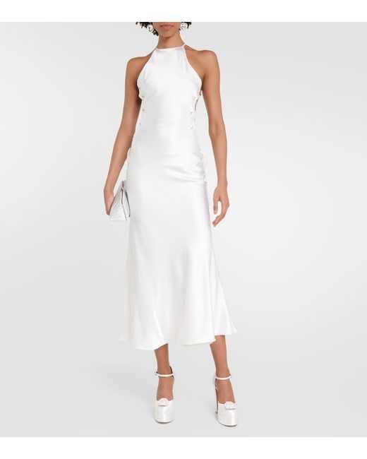 Malone Souliers White Terra Embellished Satin Platform Pumps