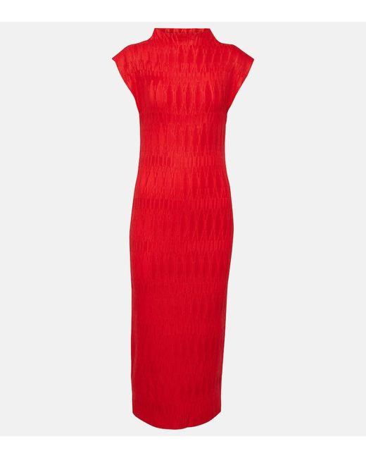 Veronica Beard Red Gramercy Pleated Satin Midi Dress