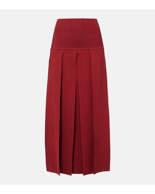Alaïa Red Pleated Midi Skirt