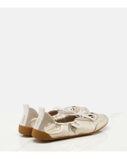 Chloé Natural Kick Metallic Leather Flats