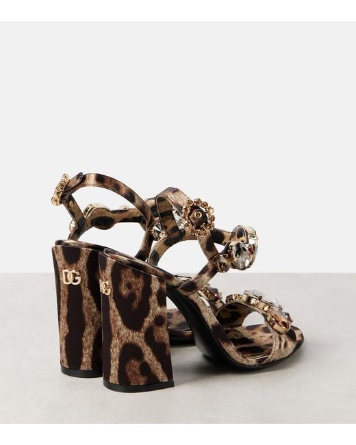 Dolce & Gabbana Metallic Keira 105 Leopard-Print Satin Sandals