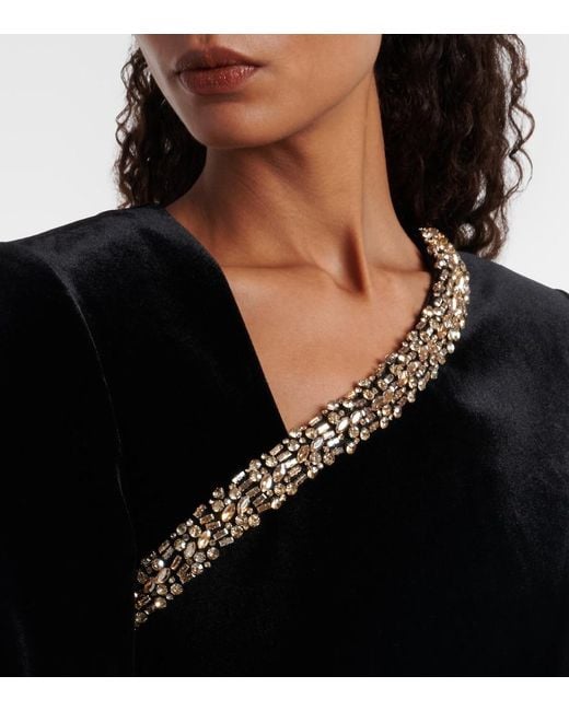 Roland Mouret Black Asymmetric Embellished Velvet Top