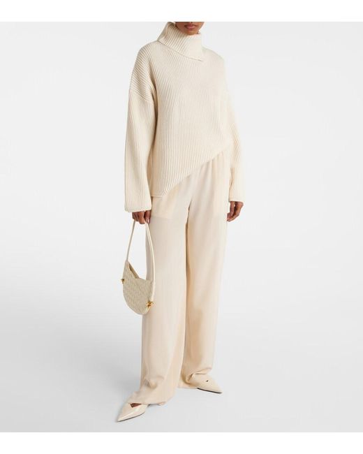 Joseph Natural High-Rise Silk Crepe Wide-Leg Pants