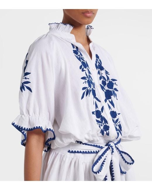 Juliet Dunn Blue Embroidered Cotton And Linen Minidress