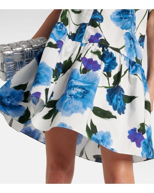 Erdem Blue Cotton Floral Mini Dress