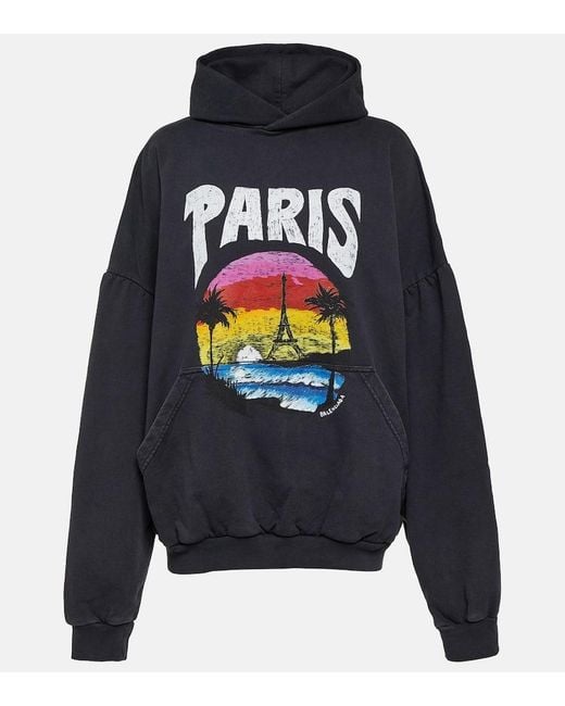 Sudadera De Algodon Oversized Estampada Balenciaga de color Blue
