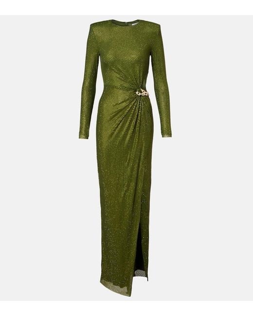 Self-Portrait Green Rhinestone-Embellished Maxi Dress