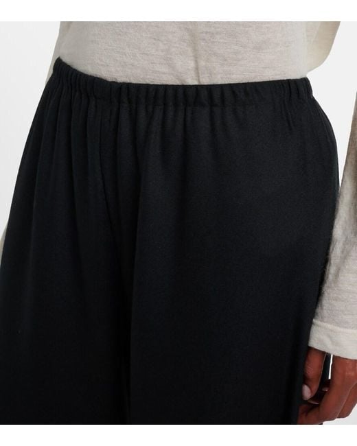 The Row Black Gala Virgin Wool Flannel Wide-Leg Pants