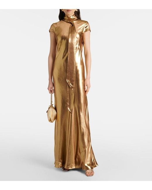 Galvan Metallic Solar Gaze Scarf-Detail Satin Gown