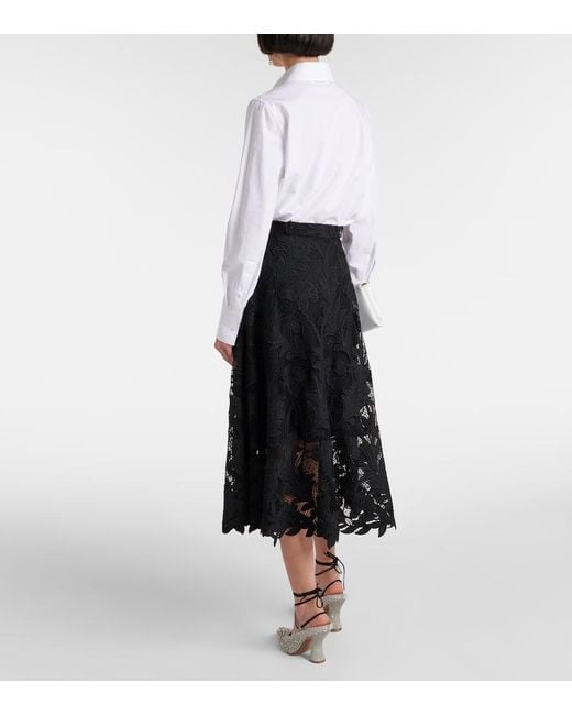 Oscar de la Renta Black Floral Guipure Lace Midi Skirt