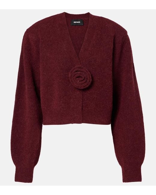 Cardigan En Mezcla De Lana Con Aplique Floral ROTATE BIRGER CHRISTENSEN de color Red