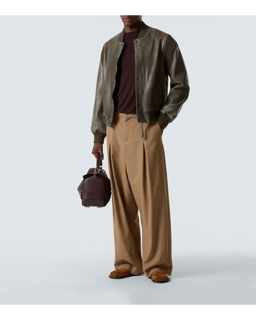Loewe Green Leather Bomber Jacket for men