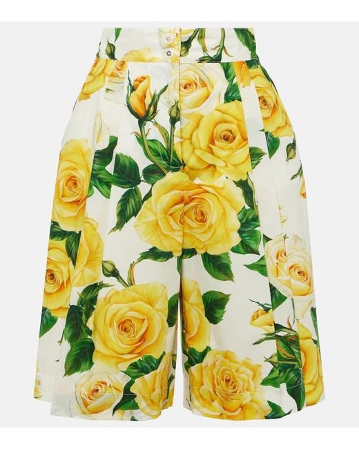 Bermuda in cotone con stampa floreale di Dolce & Gabbana in Yellow