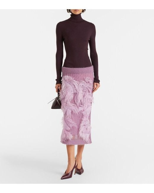 Wolford Purple Ribbed-Knit Virgin Wool Turtleneck Top