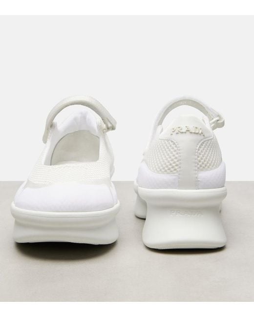 Prada White Wavy Mesh Mary Jane Flats
