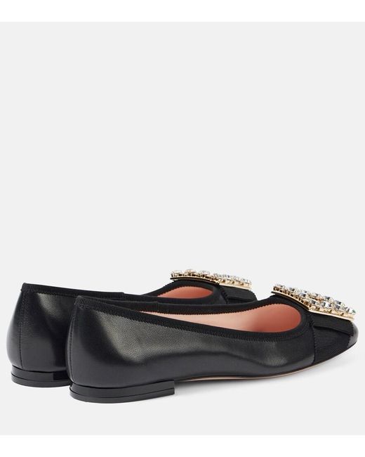 Roger Vivier Black Tres Vivier Embellished Leather Ballet Flats