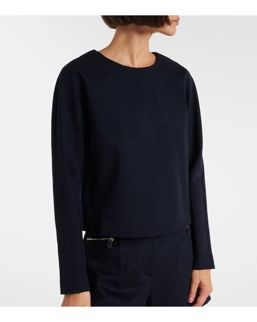 Max Mara Blue Girello Wool And Cotton-Blend Top
