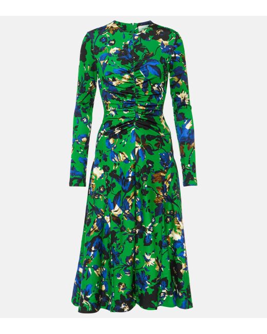 Erdem Green Gathered Midi Dress