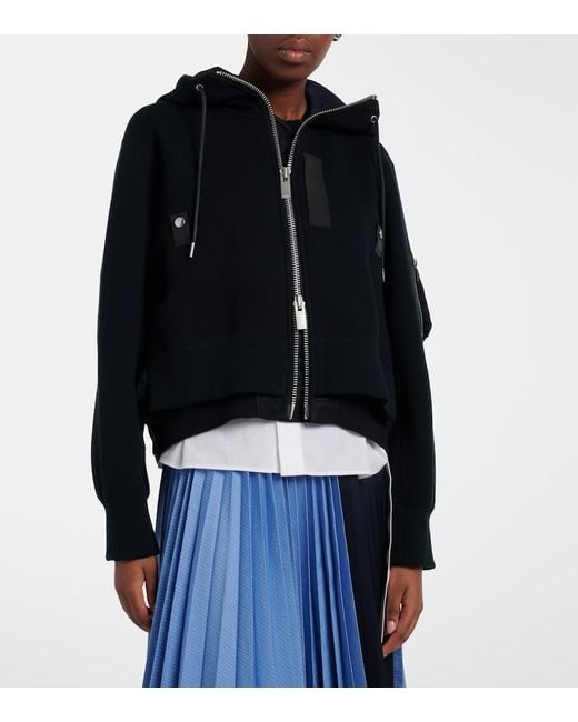 Sacai Black Paneled Cotton-Blend Zip-Up Hoodie