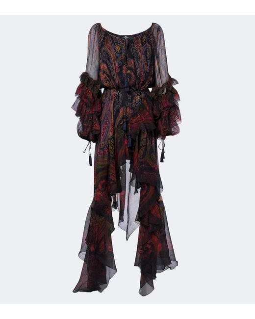 Etro Multicolor Printed Silk Chiffon Gown