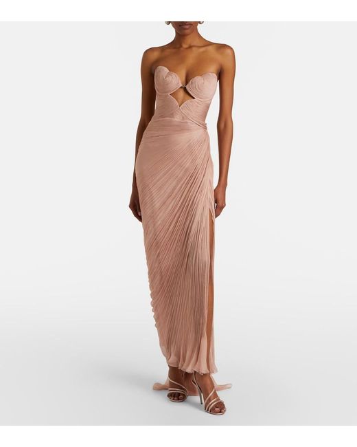 Maria Lucia Hohan Pink Ananda Pleated Silk Muslin Bustier Gown