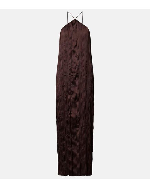 STAUD Women's Purple Akari Plisse Halterneck Maxi Dress