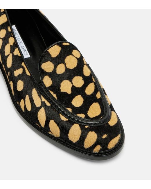 Manolo Blahnik Black Maxy Calf Hair Loafers