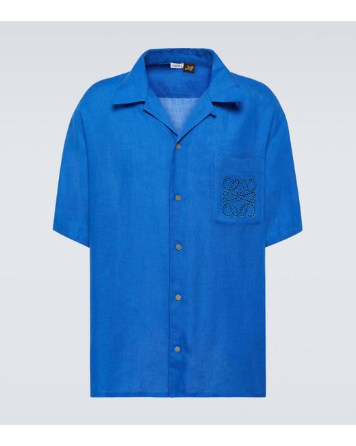 Loewe Blue Paula's Ibiza Anagram Linen Shirt for men