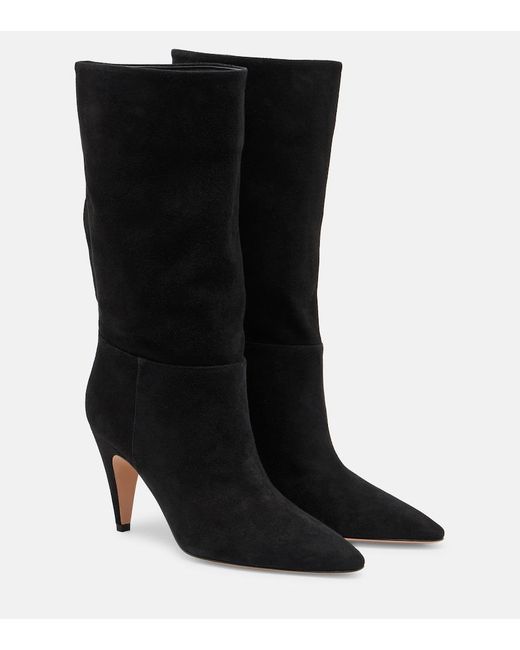 Gianvito Rossi Black Elise Suede Mid-Calf Boots