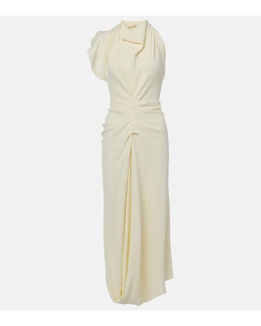 Victoria Beckham Natural Gathered Satin Crepe Midi Dress