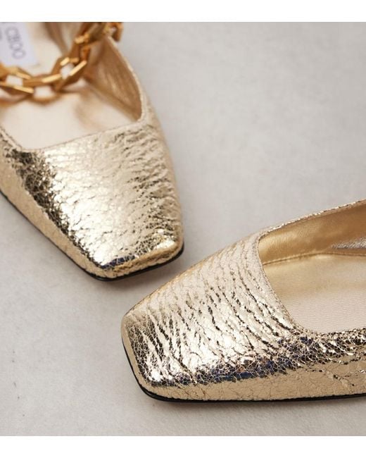 Jimmy Choo Natural Diamond Tilda Metallic Leather Mary Jane Flats