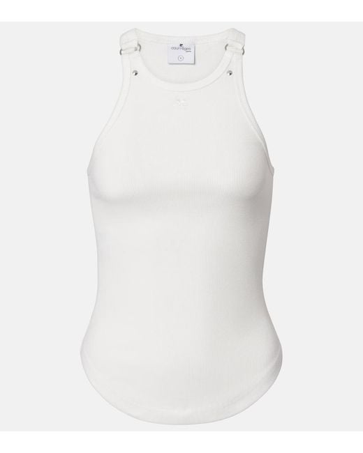 Courreges White Buckle 90's Ribbed-Knit Cotton Tank Top