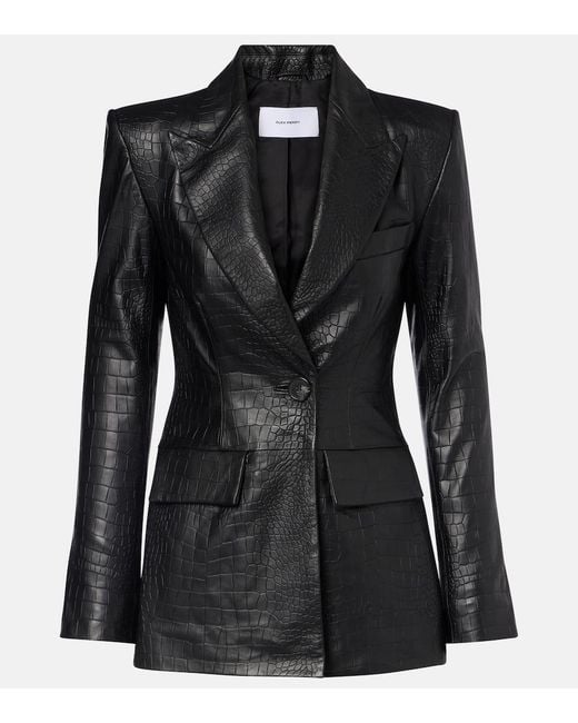 Alex Perry Black Croc-Effect Leather Blazer