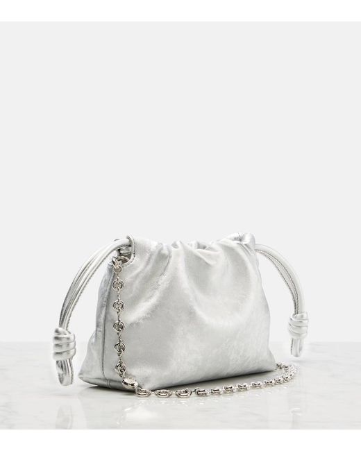 Loewe White Flamenco Mini Metallic Leather Clutch