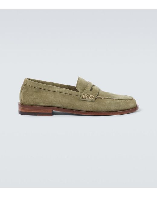 Manolo Blahnik Green Perry Suede Penny Loafers for men