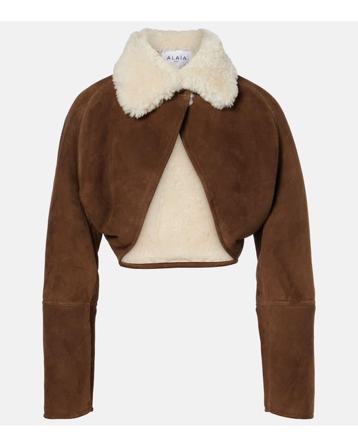 Alaïa Brown Shearling-Trimmed Suede Button-Front Jacket