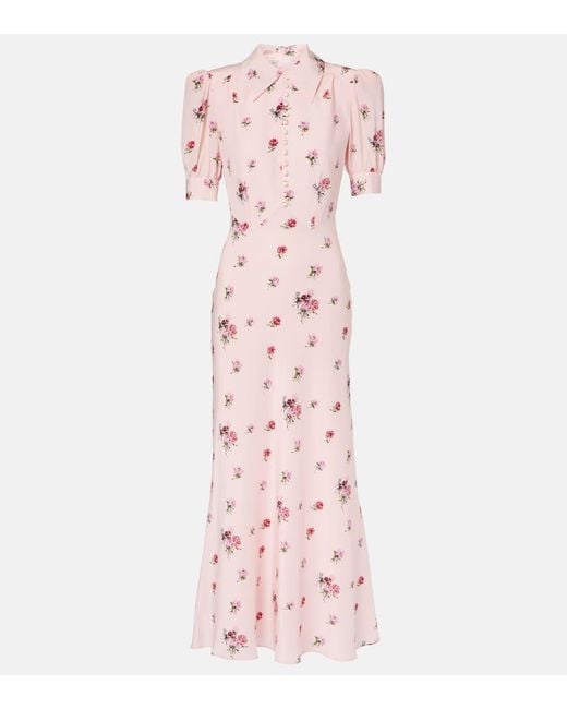 Alessandra Rich Pink Embellished Silk Midi Dress