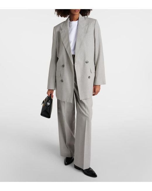 AMI Gray High-Rise Wool Wide-Leg Pants