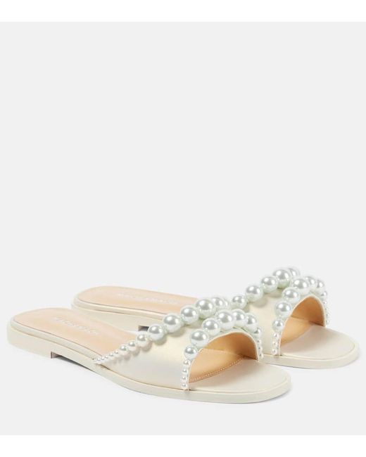 Mach & Mach Natural Sirene Faux-Pearl Leather Slides